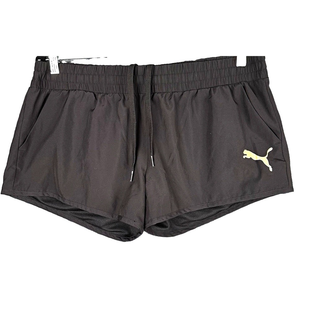 PUMA Logo Mens Running Shorts XL Black  Mesh Polyester Pockets Drawstring 3in
